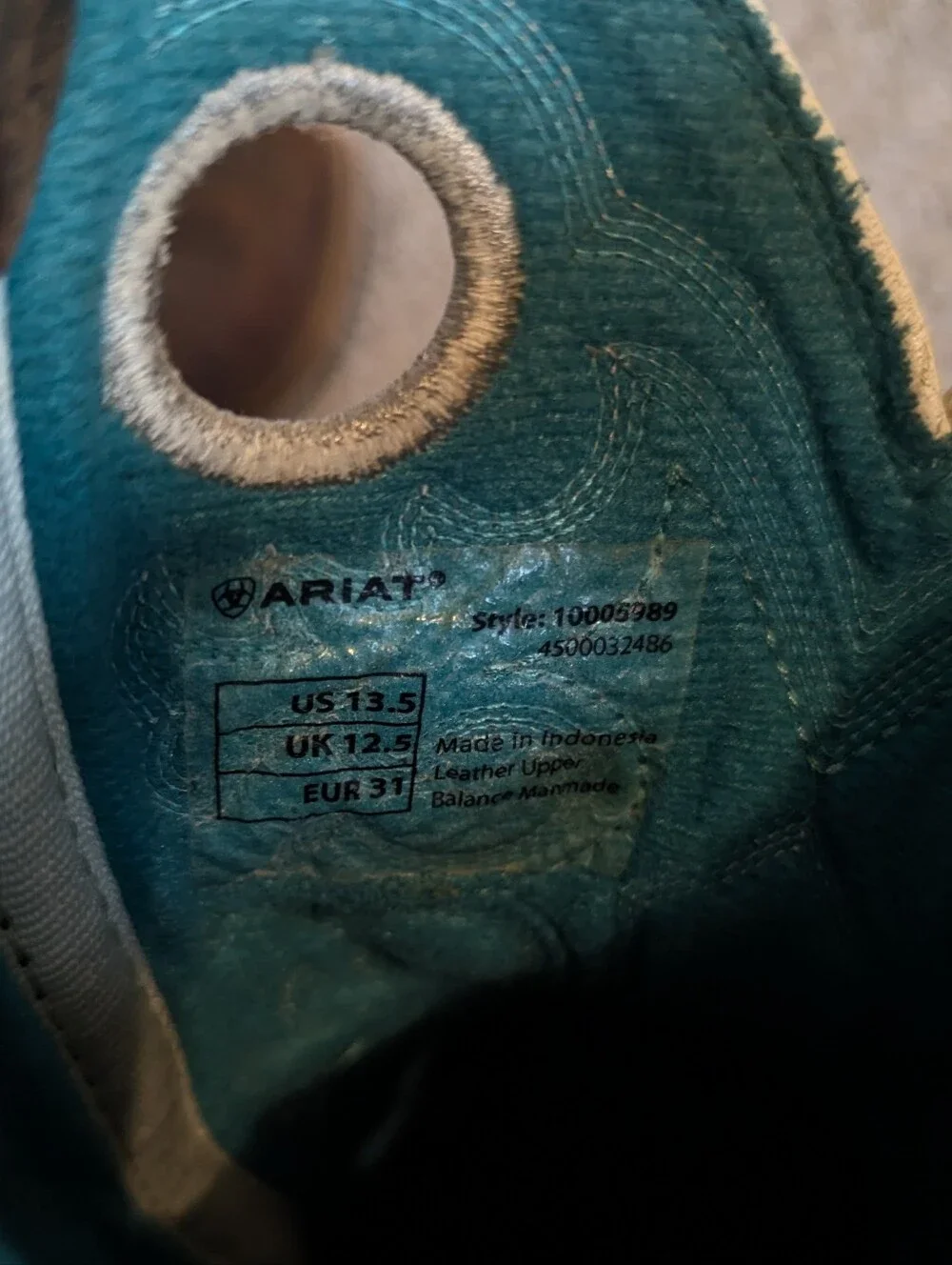 Ariat Youth Crossfire Western Square Toe Boot - Teal Blue sz 13.5